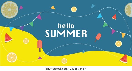 Blue and yellow Summer background layout banners design. Horizontal poster, greeting card, header for website. banner vector illustration.