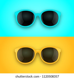 Blue and yellow sunglasses illustration - realistic sunglasses set