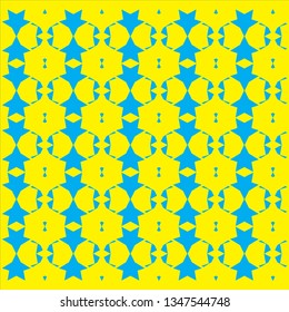 blue and yellow symmetric vector background shaped from multiple mixed shapes