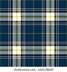 Blue and yellow tartan plaid pattern. Flannel textile pattern / seamless background.