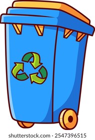 blue yellow trash bin Vector Illustration Icon. Flat Cartoon Style