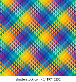 Blue and yellow  triangle geometric seamless pattern. Mexico folk ornament inspired modern repeatable motif. Tile rapport for background, surface design, textile, web and print. 