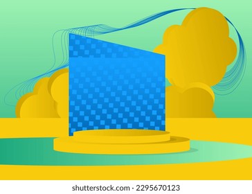 Blue, yellow and turquoise product display cylinder pedestal podium. Mockup realistic vector stage showcase for presentation.
Abstract futuristic sci-fi minimal geometric forms, empty scene.
