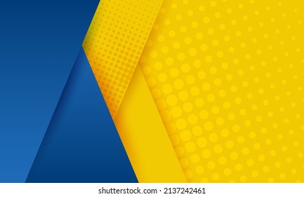 Blue yellow ukrainian flag colors vector background design with halftone dots. Paper cut style blue yellow background with halftone dots patterns.