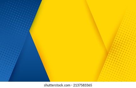 Blue yellow ukrainian flag colors vector frame background design with halftone dots. Paper cut style blue yellow background with halftone dots patterns.