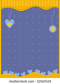 Blue and yellow vector background with hearts and flower