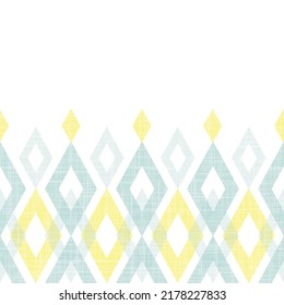 Blue yellow vector fabric ikat diamond textured bottom horizontal seamless border pattern