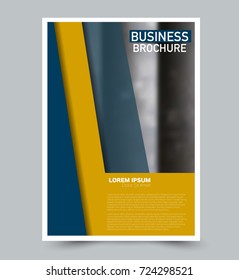 Blue and yellow vector flyer template. Abstract brochure design. Annual report cover background. For business, education, advertisement. Editable illustration.