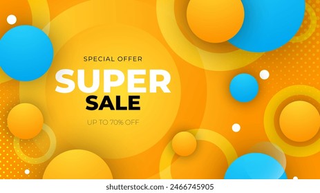 Ilustración vectorial azul y amarillo mega gran venta descuento diseño de fondo. Vector super venta diseño de Plantilla. Gran oferta especial de ventas. Fondo de fiesta de fin de temporada