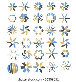 Blue and yellow vector symbol collection over white background