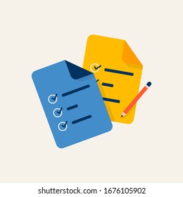 Blue and yellow vector to-do list checkboard illustration icon symbol