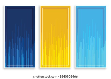 banderas verticales amarillas azules con líneas marcadas