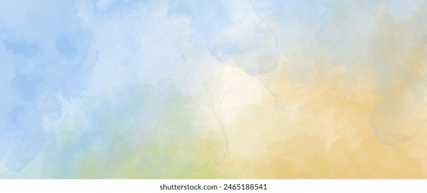 Blue and yellow watercolor vector texture background for poster, cover, banner, flyer, cards. Hand drawn summer illustration for design. Summer minimalistic background. Paper texture.