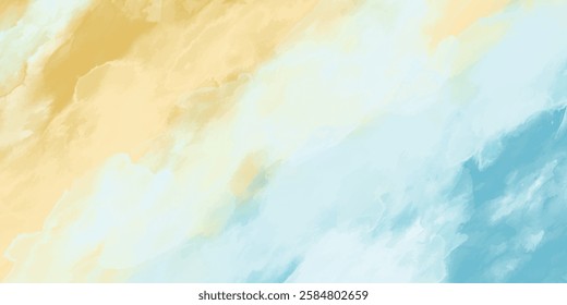 Blue and yellow watercolor vector texture background for poster, cover, banner, flyer, cards. Hand drawn summer illustration for design