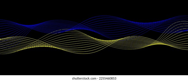 Blue and yellow waves pattern on a black background