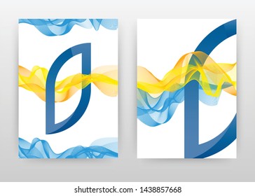 Blue yellow waving lines design for brochure, flyer, poster. Blue B letter alphabet waving lines textured background vector illustration for flyer, leaflet, poster. Abstract A4 brochure template.