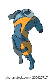 Blue and Yellow Wetsuit in Perspective View, Vector Illustration isolated on White Background.