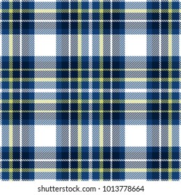 Blue, yellow and white plaid seamless pattern. Fabric texture. Vector background eps10