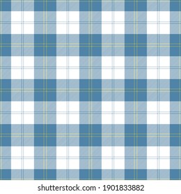 Blue, yellow and white plaid. Tartan pattern for clothes, pillows, tablecloth, paper etc.