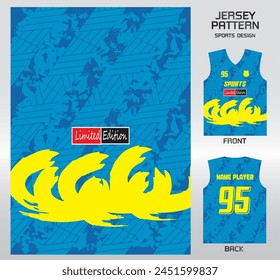blue yellow woven fabric Pattern design, illustration, textile background for sports t-shirt, football jersey shirt mockup for football club. consistent front view