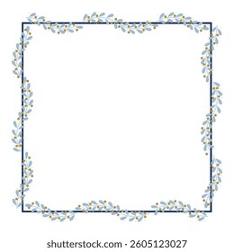 Blue And Yellow Wreath Border Frame Decorated With Floral Leaf Decoration