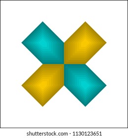 Blue and yellow X symbol on white background vector.
