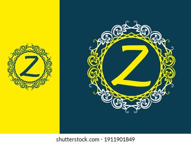 Blue yellow of Z initial in circle vintage frame design