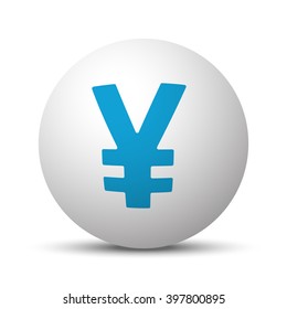 Blue Yen icon on sphere on white background