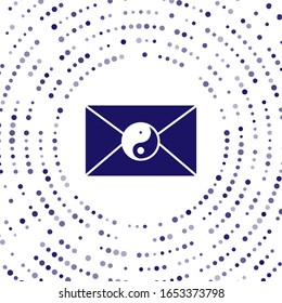 Blue Yin Yang and envelope icon isolated on white background. Symbol of harmony and balance. Abstract circle random dots. Vector Illustration