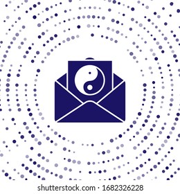 Blue Yin Yang and envelope icon isolated on white background. Symbol of harmony and balance. Abstract circle random dots. Vector Illustration