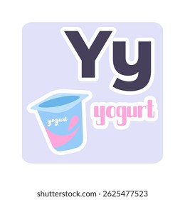 A blue yogurt container with the letter Y. English alphabet. Vector illustration in a flat style