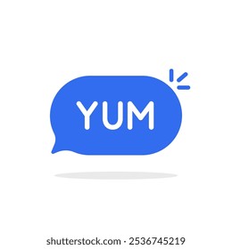 blue yum icon like simple speech bubble. abstract flat style trend modern graphic design yumy logotype element isolated on white. concept of yumyum pictogram for restaurant cafe or coffee shop