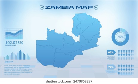 Blue Zambia Map with States, Political Zambia infographic map vector illustration