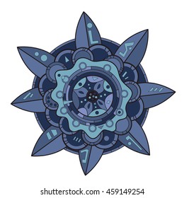 Blue zentangle mandala flower. Ethnic motive. Zentangle. Doodle