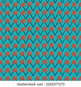 Zigzag azul con flores repite vectorial sin fisuras