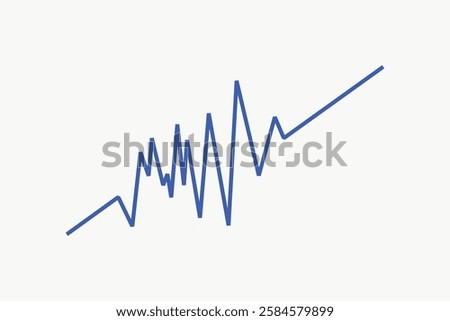 Blue zigzag line on a white background, resembling a fluctuating graph or heartbeat. The zigzag line is dynamic, showing movement and variation. Vector isolated on white.