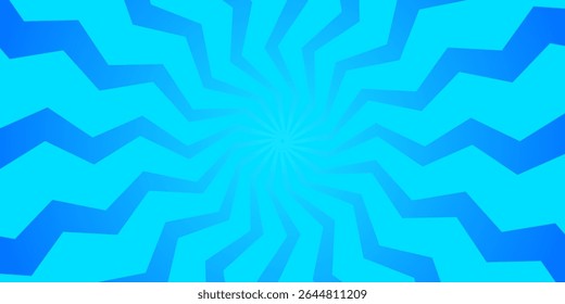 Fundo espiral em ziguezague azul com torção radial dinâmica. Vórtice de estilo cômico abstrato ideal para arte pop, desenhos animados e desenhos visuais energéticos.