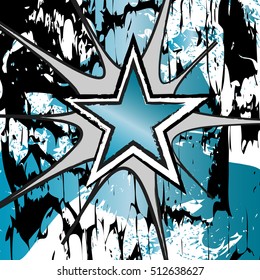Blue Zircon colored rock n roll grunge star vector background