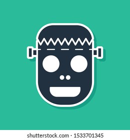 Blue Zombie mask icon isolated on green background. Happy Halloween party.  Vector Illustration