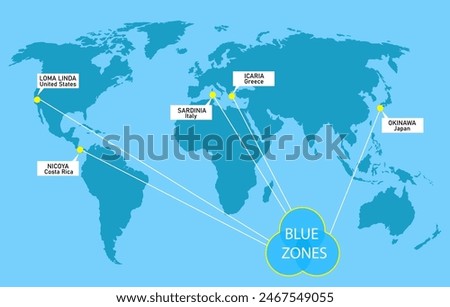 Blue Zones map. Education vecror illustration