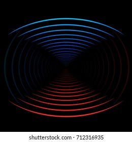 Bluea nd red sound wave on black background. spherical acoustic acoustic wave. vector