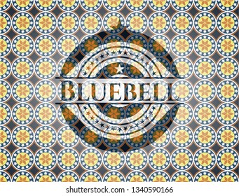 Bluebell arabic badge background. Arabesque decoration.