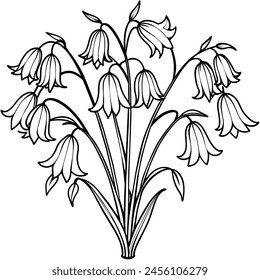 Bluebell Flower Bouquet outline illustration coloring book page design, Bluebell Flower Bouquet black and white line art drawing coloring book pages for children and adults