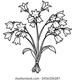 Bluebell Flower Bouquet outline illustration coloring book page design, Bluebell Flower Bouquet black and white line art drawing coloring book pages for children and adults