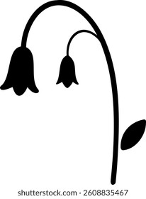 Bluebell Flower Outline with Small Bell Shaped Flowers Vector Silhouette Design