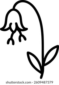Bluebell Flower Outline with Small Bell Shaped Flowers Vector Silhouette Design