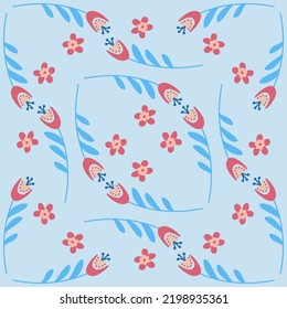 Bluebell flower pattern on blue background seamless pattern for design, campanula flower blossom, vector illustration