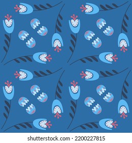 Bluebell flower pattern on blue background seamless pattern for design, vector illustration