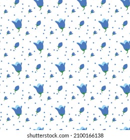 Bluebell flower and polka Seamless Pattern Design