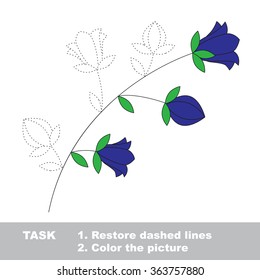 Bluebell flower in vector colorful to be traced. Restore dashed line and color the picture. Worksheet to be colored.